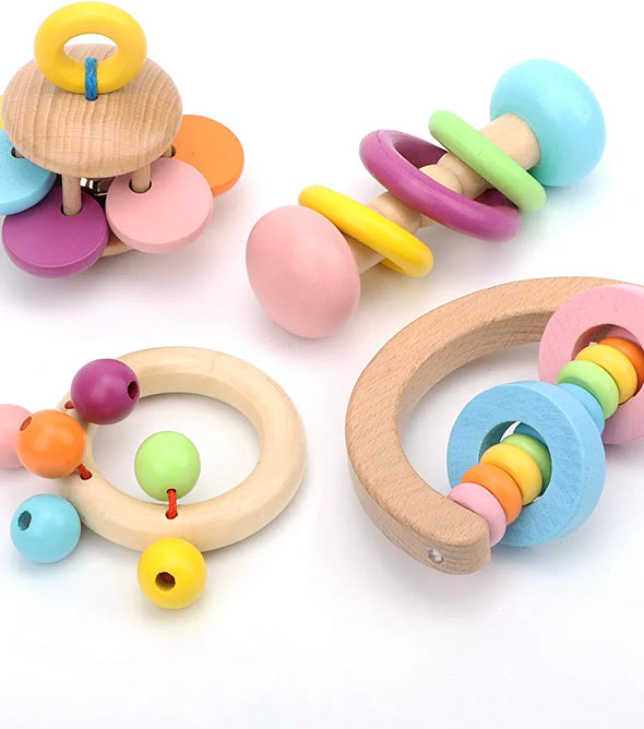 Set Of 4 Wooden Rattles