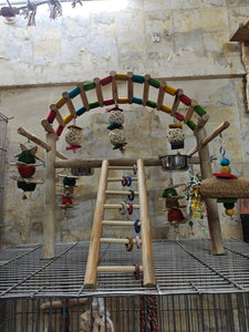 Cage Over Play Gym with Multiple Hanging Toys & Bowls