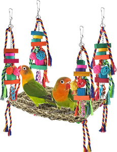 Brand Keeronde -Bird Toys, Parrot Foraging Wall Toy, Edible Seagrass Woven Hammock Swing
